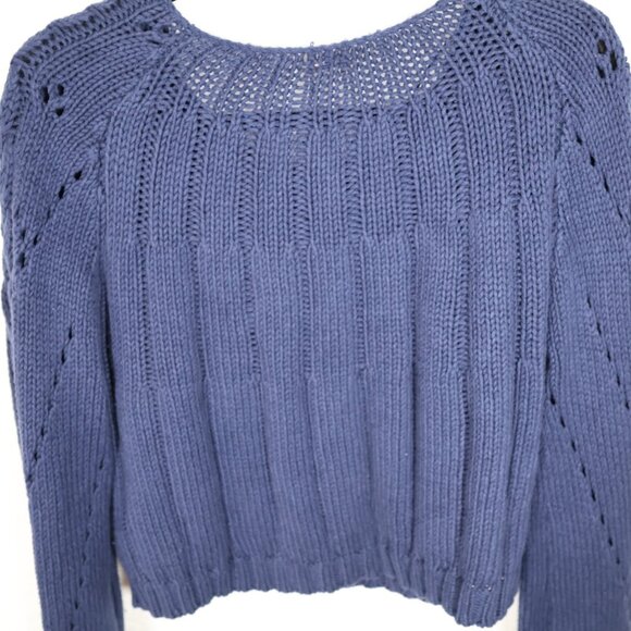 Free People Dreamers Cable Knit Cropped Sweater Women's XS Navy Blue - Picture 5 of 5